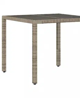 Zahradní stolky Zahradní stůl se skleněnou deskou šedý 90x90x75 cm polyratan