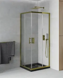 Sifony k pračkám MEXEN/S Rio sprchový kout čtverec 90x90, transparent, zlatá + černá vanička se sifonem 860-090-090-50-00-4070G