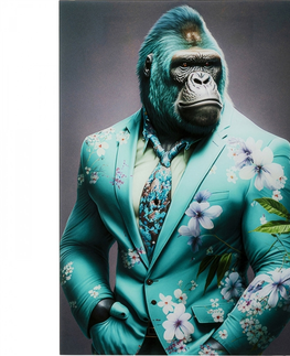 Skleněné obrazy KARE Design Skleněný obraz Mister Gorilla - modrý, 60x90cm