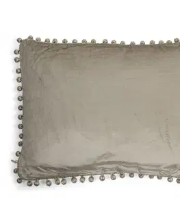 Dekorační polštáře Hnědo šedý polštář s lemem s kuličkami - 35*45*10cm Mars & More SWHKFPPB