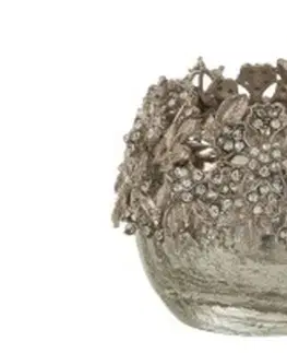 Svícny Skleněný svicen na čajovou svíčku se stříbrným zdobením a kamínky Luxy - Ø  8*8cm J-Line by Jolipa 7780