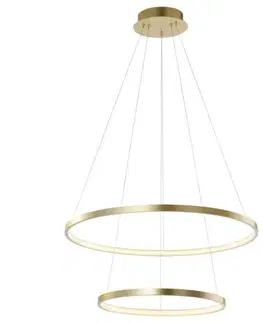 Designová závěsná svítidla LEUCHTEN DIREKT is JUST LIGHT LED závěsné svítidlo ve zlaté barvě s dvěma světelnými kruhy a teple bílou barvou světla 3000K