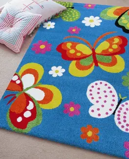 Dětské koberce Dětský koberec s motýlky v modré barvě Šířka: 160 cm | Délka: 220 cm