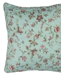 Dekorační polštáře Tyrkysový povlak na polštář s květy Flowers - 50*50 cm Clayre & Eef Q187.030