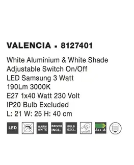 LED nástěnná svítidla Nova Luce Elegantní nástěnná lampa Valencia s LED diodou na flexibilním rameni - 40 W / 3 W LED, bílá NV 8127401