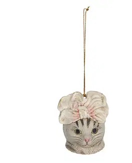Obrazy Závěsná dekorace kočky s mašlí - 6*6*7 cm Clayre & Eef 6PR3103