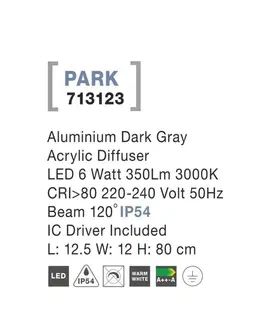 Stojací svítidla NOVA LUCE venkovní sloupkové svítidlo PARK hliník tmavě šedá akrylový difuzor LED 6W 3000K 220-240V 120st. IP54 AC vč. driveru 713123