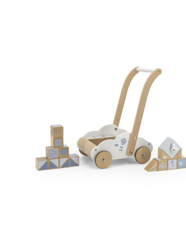 Hračky LABEL-LABEL - Dětský vozíček s kostkami, modrý