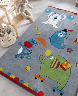 Dětské koberce Šedý dětský koberec s veselými obrázky Šířka: 120 cm | Délka: 170 cm