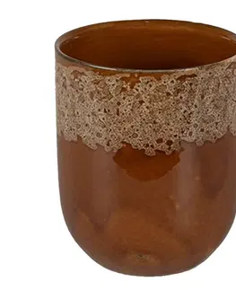 Hrnky a šálky Hnědobílý keramický kalíšek na čaj - ∅ 7*8 cm / 0,15L Clayre & Eef 6CEMU0139