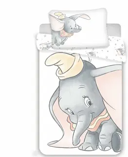Povlečení Jerry Fabrics Dětské bavlněné povlečení do postýlky Dumbo Grey, 100 x 135 cm, 40 x 60 cm