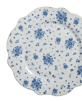 Talíře Bílý jídelní talíř s modrými růžičkami Blue Rose Blooming - Ø 27*2 cm Clayre & Eef BRBFP