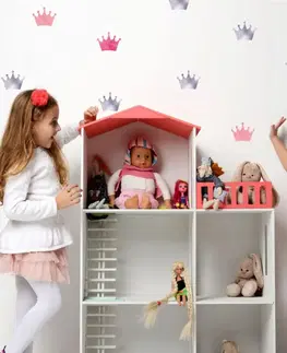 Samolepky na zeď Samolepky na zeď pro holčičky - Korunky ve stříbrné a pudrově růžové barvě
