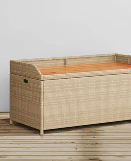 Zahradní lavice Úložná lavice mix béžové 100 x 50 x 52 cm polyratan a akácie