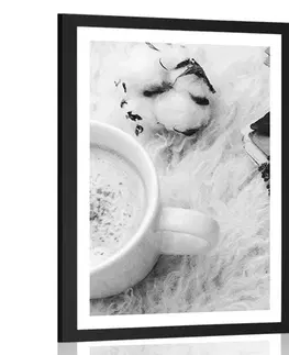 Černobílé Plakát s paspartou ranní káva v černobílém provedení