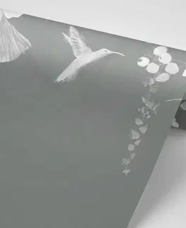 Samolepící tapety Samolepící tapeta šedo-zelené listy s kolibříky