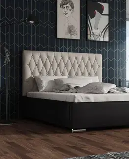 Postele Expedo Čalouněná postel REBECA + rošt + matrace, Siena06 s knoflíkem/Dolaro08, 160x200