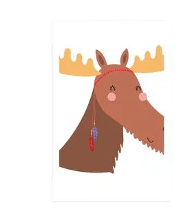 Zvířátka Plakát roztomilý sobík s indiánskými pírky