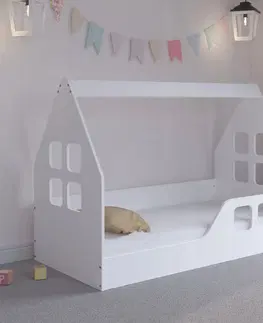 Dětské postele Dětská postel Montessori domeček 140 x 70 cm bílá pravá