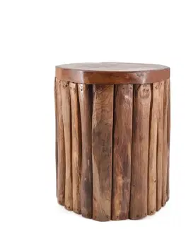 Luxusní a designové příruční stolky Estila Venkovský masivní kulatý hnědý příruční stolek Thoron s vertikálním přírodním designem z teakového dřeva 45 cm