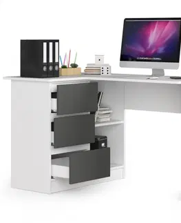 Psací stoly Ak furniture Rohový psací stůl B16 124 cm levý bílý/grafitový
