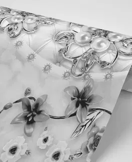 Černobílé tapety Tapeta černobílé květinové šperky