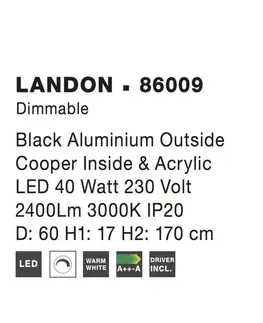 LED lustry a závěsná svítidla Nova Luce Designové LED svítidlo Landon v černo měděném tónu - pr. 600 x 170 x 1570  mm, 40 W, včetně závěsu, černo-měděná NV 86009