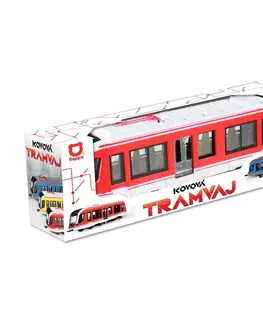 Dřevěné hračky Rappa Kovová tramvaj červená, 20 cm