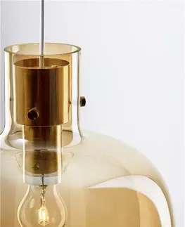 Designová závěsná svítidla NOVA LUCE závěsné svítidlo CINZIA šampaň sklo bílý kabel mosazný zlatý kov E27 1x12W 230V IP20 bez žárovky 9236640