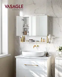 Zrcadla SONGMICS Koupelnová zrcadlová skříňka s osvětlením Vasagle Bake bílá/zlatá