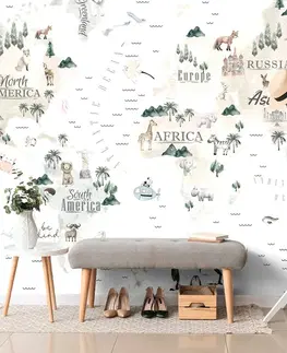 Samolepící tapety Samolepící tapeta minimalistická mapa se zvířátky