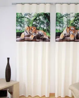 Luxusní hotové závěsy s potiskem 3D Stylový krémový závěs s potiskem tygra
