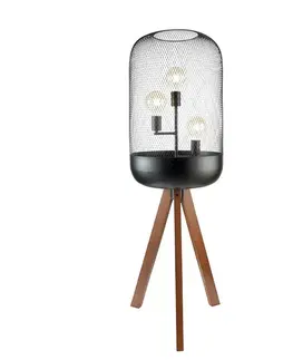Designové stojací lampy ACA Lighting stojací lampa 3XE27 dřevo+černý kov D54XH130CM PAROT TF503F130BK