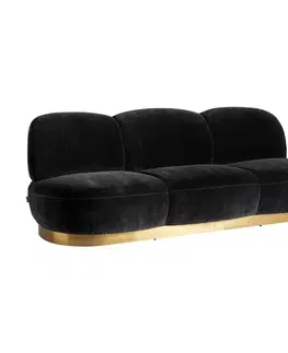Luxusní a designové sedačky Estila Luxusní art deco čalouněná sedačka Avondale s černým sametovým potahem a zlatou podstavou 233cm