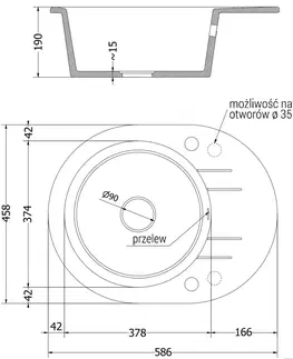 Sifony k pračkám MEXEN/S Kevin granitový dřez 1 s odkapávačem 586 x 458 mm, šedá, + černý sifon 6517581005-71-B