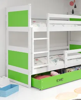 Postele BMS Dětská patrová postel RICO | bílá 90 x 200 cm Barva: Zelená