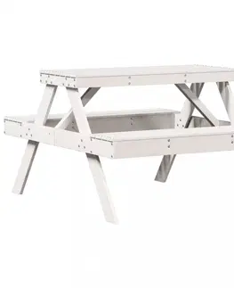 Grily Piknikový stůl bílý 105 x 134 x 75 cm masivní borové dřevo