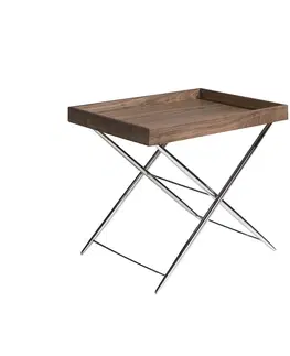 Luxusní a designové příruční stolky Estila Dřevěný příruční stolek Vita Naturale hnědý s kovovými nožičkami 81cm