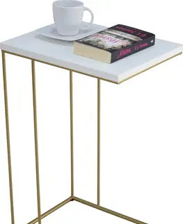 Barové stolky ArtAdrk Příruční stolek DRU | zlaté nohy Barva: Bílá