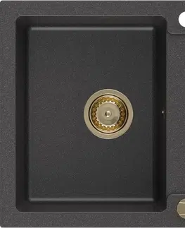 Sifony k pračkám MEXEN/S Matias granitový dřez 1.5 s odkapávačem 900x505 mm, černá kropenatá,+ zlatý sifon 6502901505-76-G