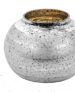 Svícny Stříbrný antik skleněný svícen na  čajovou svíčku - Ø 11*8 cm Clayre & Eef 6GL3572