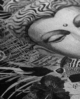 Černobílé obrazy Obraz Budha na exotickém pozadí v černobílém provedení