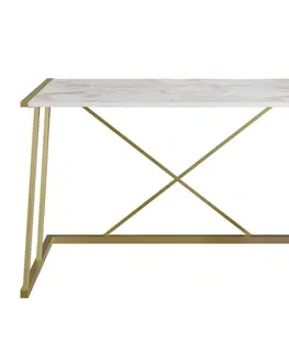 Psací stoly Kalune Design Psací stůl ANEMON bílý mramor/zlatý