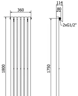 Radiátory MEXEN Nevada otopný žebřík/radiátor 1800 x 360 mm, 705 W, černý W201-1800-360-00-70