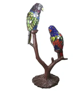 Stolní lampy Clayre&Eef Dekorační světlo 6017, dva papoušci, styl Tiffany