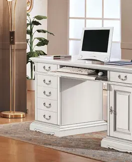 Stylové a luxusní pracovní a psací stoly Estila Luxusní rustikální psací stůl Salik z masivního dřeva ve vintage bílé barvě 160 cm