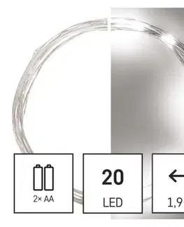 Vánoční řetězy a lamety EMOS Vánoční LED řetěz Nanos vnitřní s časovačem 1,9 m studená bílá