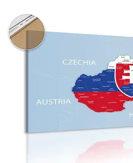 Obrazy na korku Obraz na korku mapa Slovenska se státním znakem a okolními státy