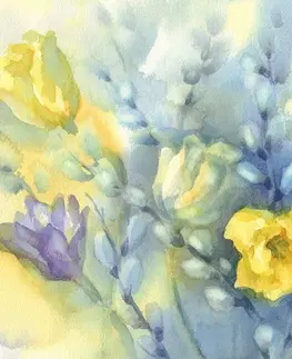 Tapety květiny Tapeta akvarelové žluté tulipány