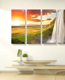 Obrazy vodopád 5-dílný obraz majestátní vodopád na Islandu